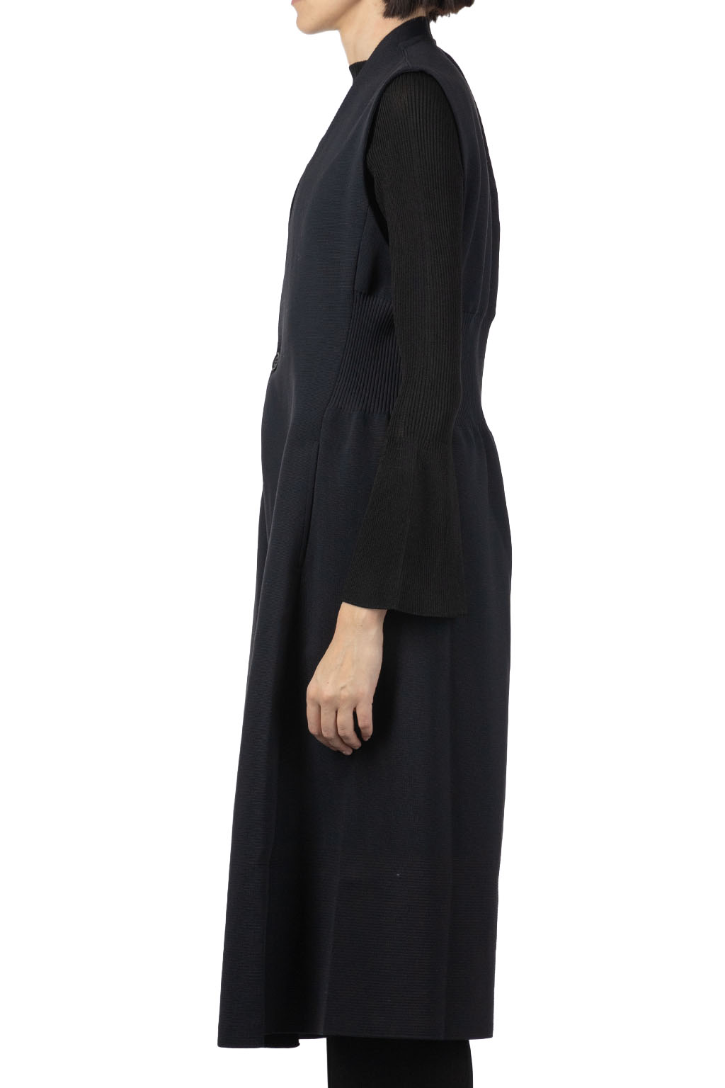CFCL | Milan Collarless Long Vest | Women | Blue Button Shop