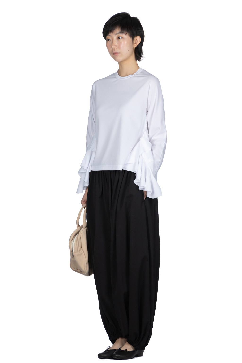 Comme Des Garcons Comme Des Garcons  - Long Sleeve T-Shirt With Side Ruffles - White
