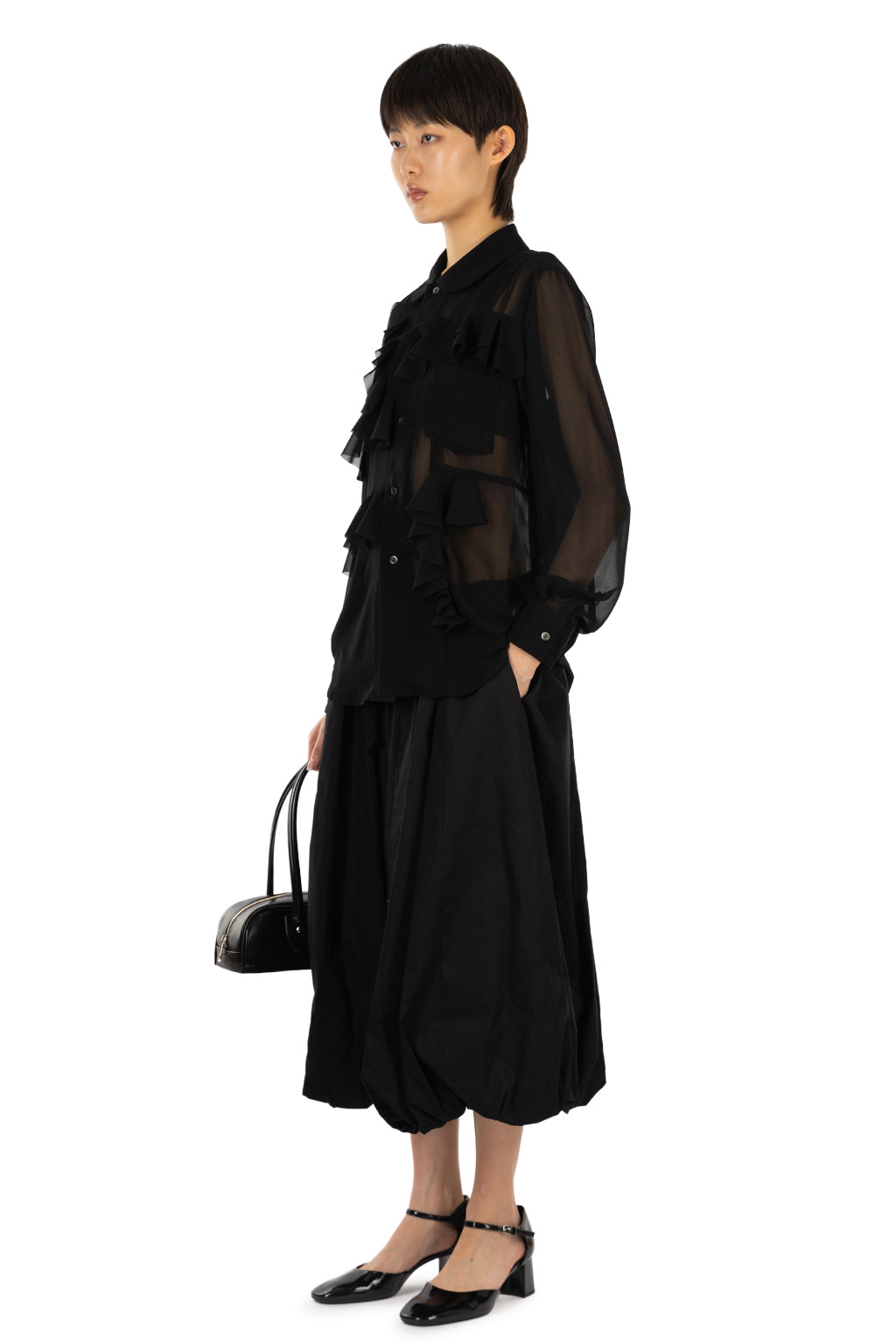 Comme Des Garcons Comme Des Garcons  - Round Collar Ruffle Blouse - Black