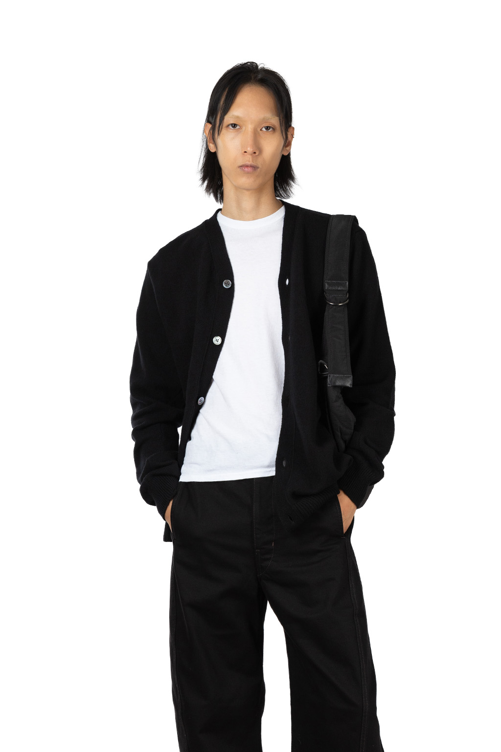 Comme Des Garcons Homme Deux - Asymmetical Wool Nylon Cardigan - Black