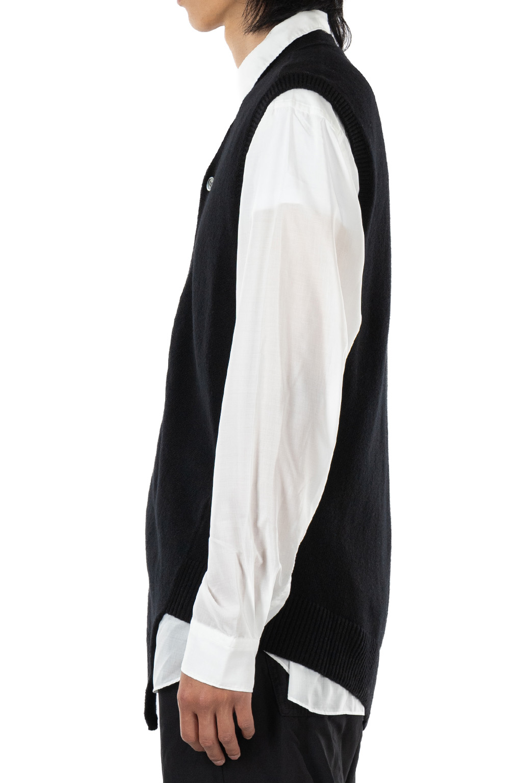 Comme Des Garcons Homme Deux - Asymmetical Wool Nylon Sleeveless Cardigan - Black