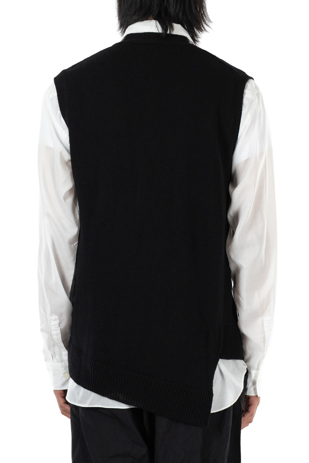 Comme Des Garcons Homme Deux - Asymmetical Wool Nylon Sleeveless Cardigan - Black