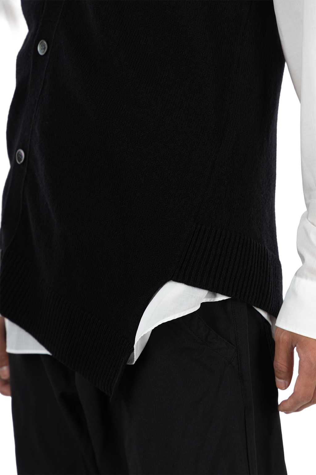 Comme Des Garcons Homme Deux - Asymmetical Wool Nylon Sleeveless Cardigan - Black