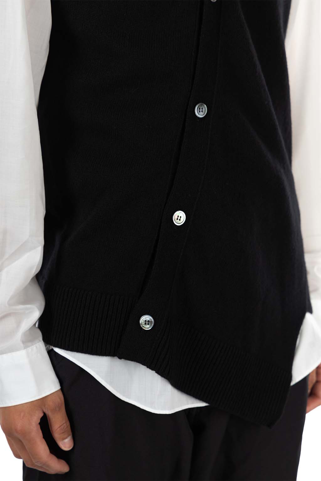 Comme Des Garcons Homme Deux - Asymmetical Wool Nylon Sleeveless Cardigan - Black