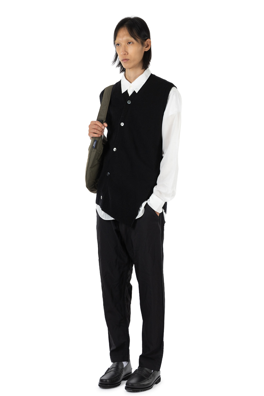 Comme Des Garcons Homme Deux - Asymmetical Wool Nylon Sleeveless Cardigan - Black