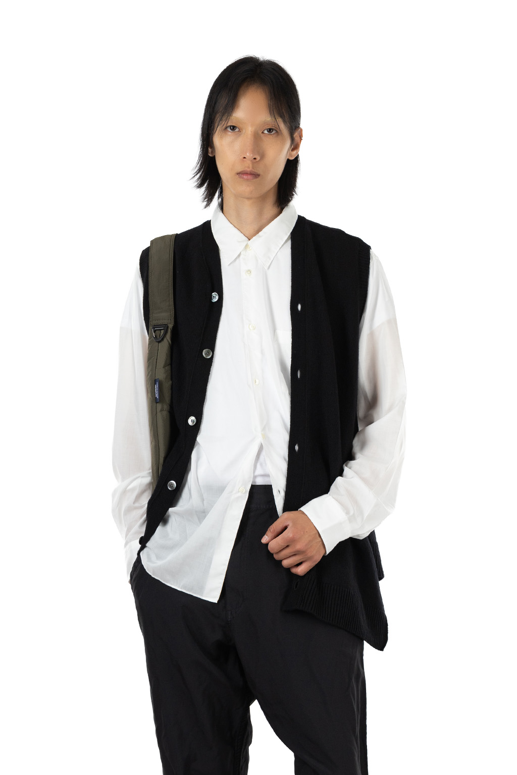 Comme Des Garcons Homme Deux - Asymmetical Wool Nylon Sleeveless Cardigan - Black