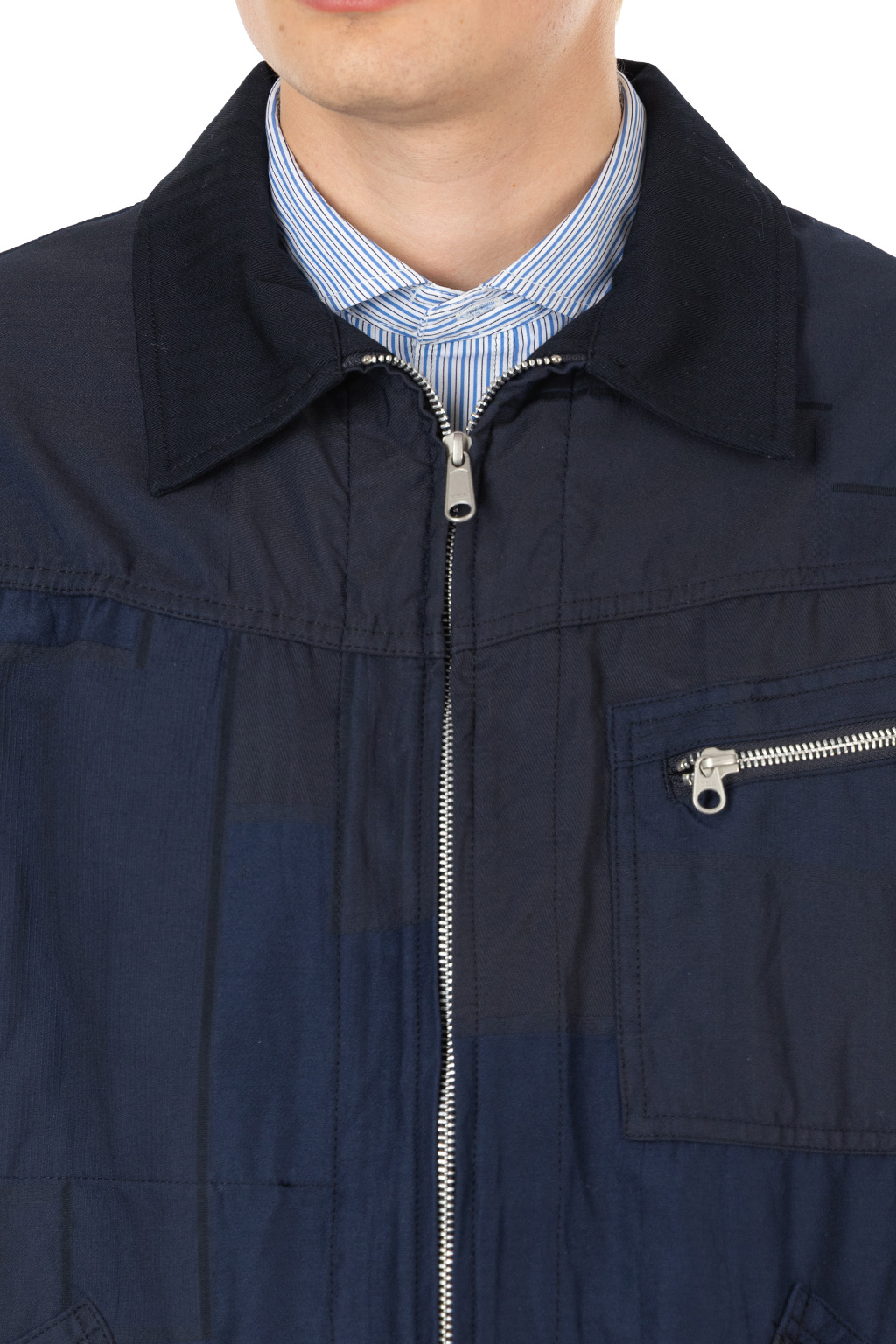 Comme Des Garcons Homme - Patchwork Zipper Jacquard Jacket - Navy