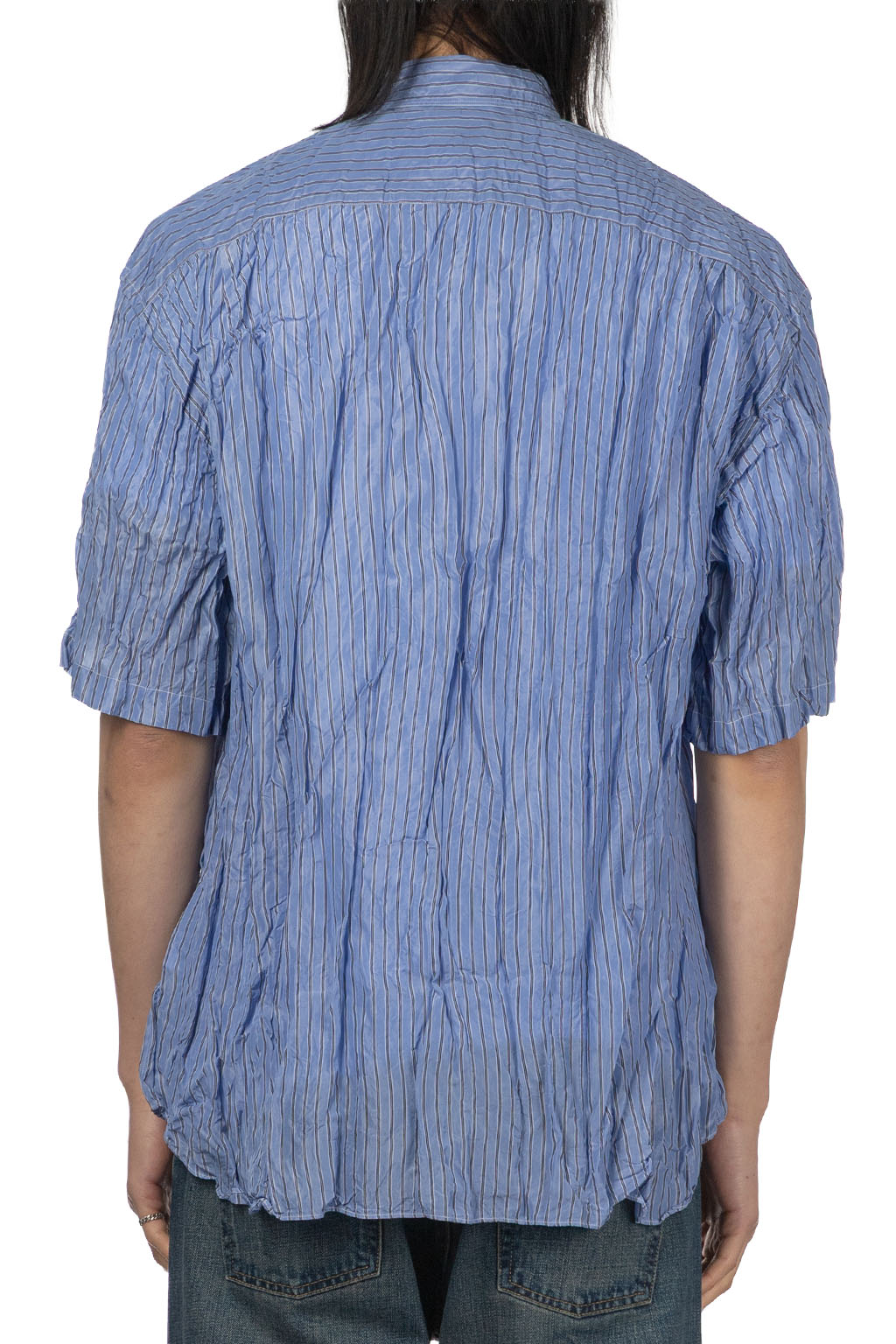Comme Des Garcons Homme - Men Short Sleeve Button Up Shirt - Sax Navy White Stripe