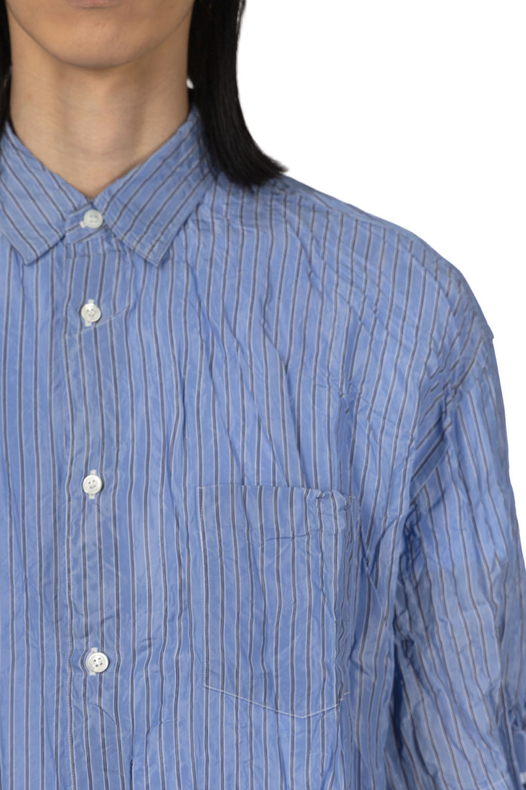 Comme Des Garcons Homme - Men Short Sleeve Button Up Shirt - Sax Navy White Stripe