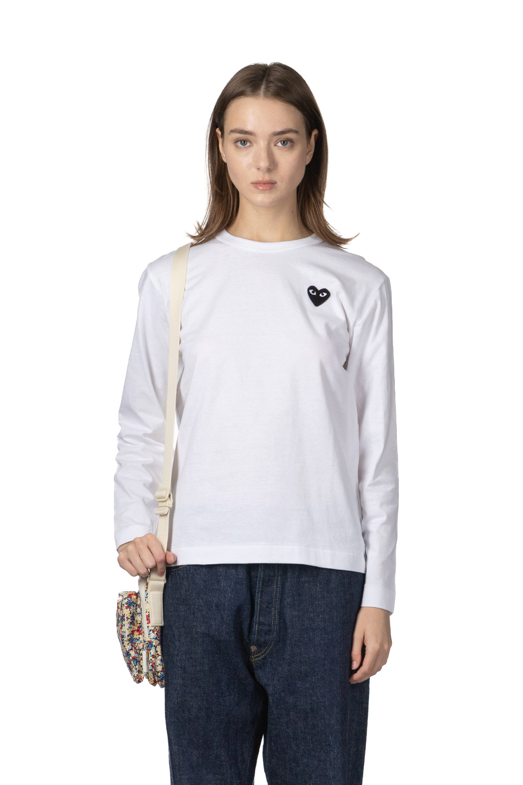Comme Des Garcons Play Unisex Black Heart LS T-Shirt - White