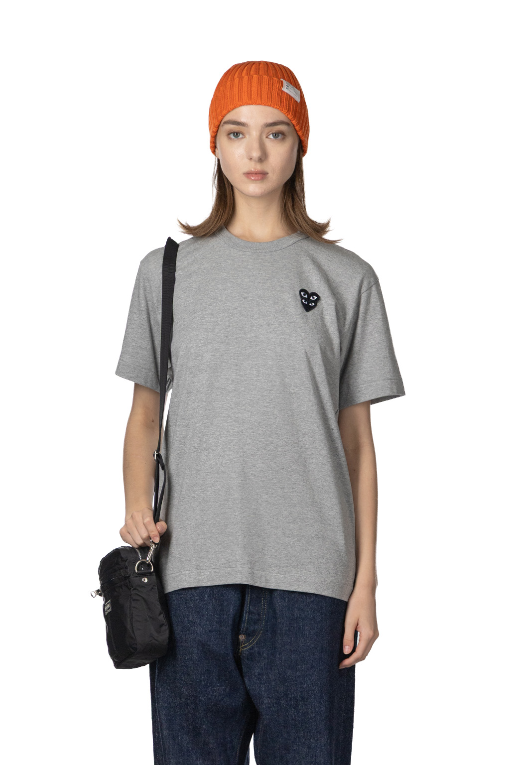 Comme Des Garcons Play Unisex Double Black Heart T-Shirt - Grey