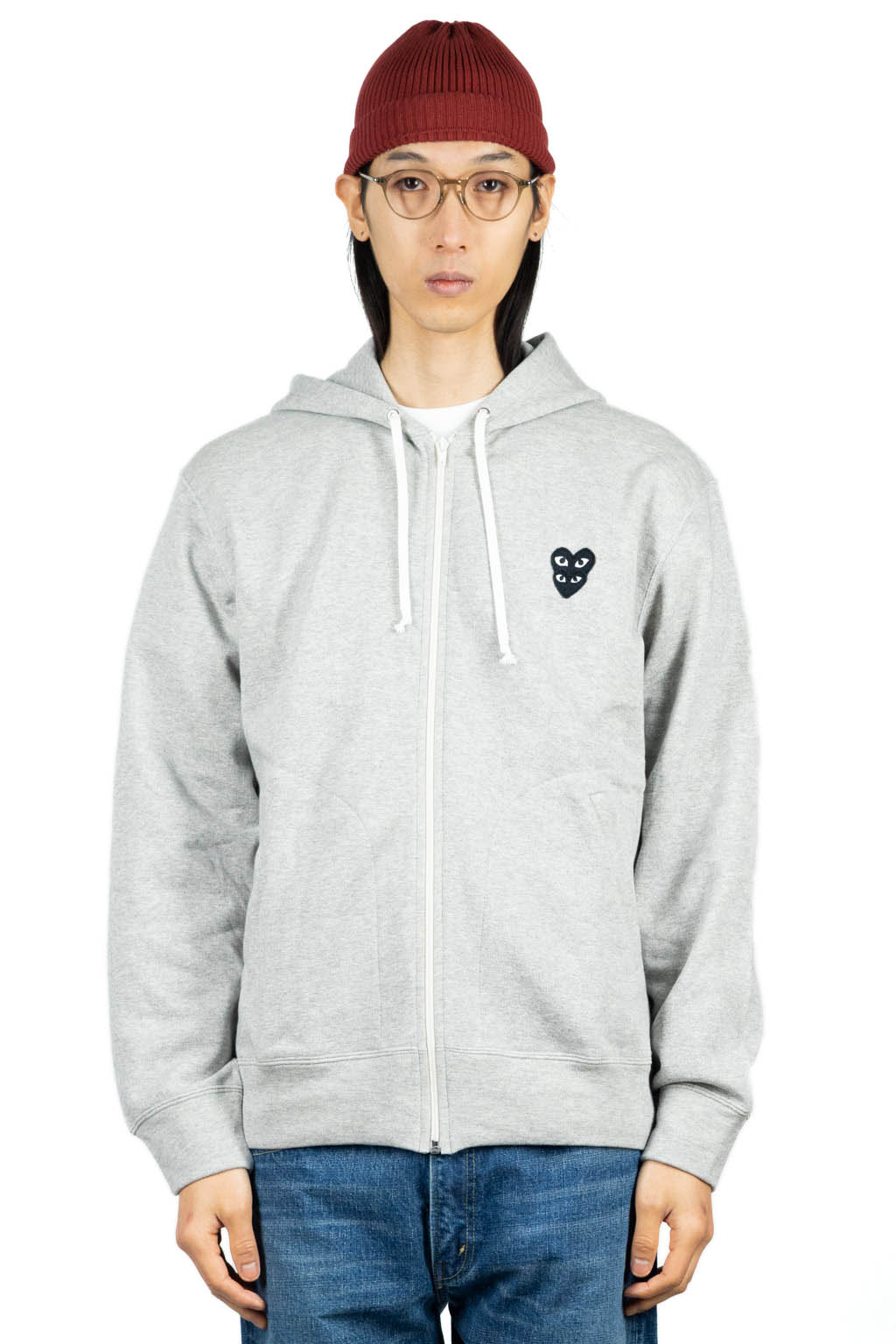 BlueButtonShop - Play - Comme-Des-Garcons -Play-Double-Black-Heart-Zip-Hoodie-Light-Grey-AZ-T302-051-1