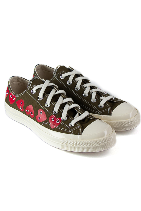 Comme Des Garcons Play Khaki Converse - Multiple Hearts Chuck 70 Low Sneakers