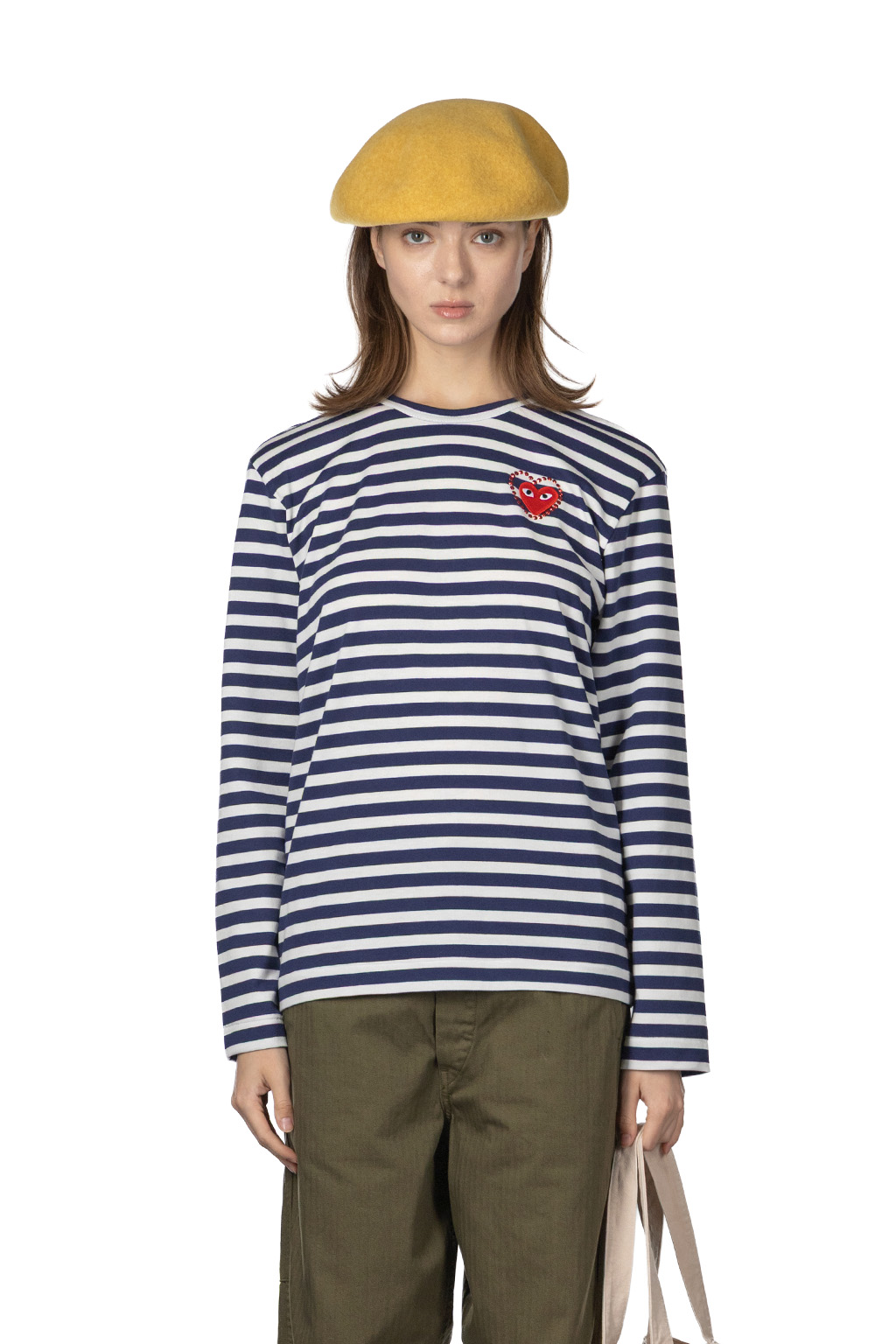 Comme Des Garcons Play - Red Heart T-Shirt Stripe Emblem x Metalstone - Navy White