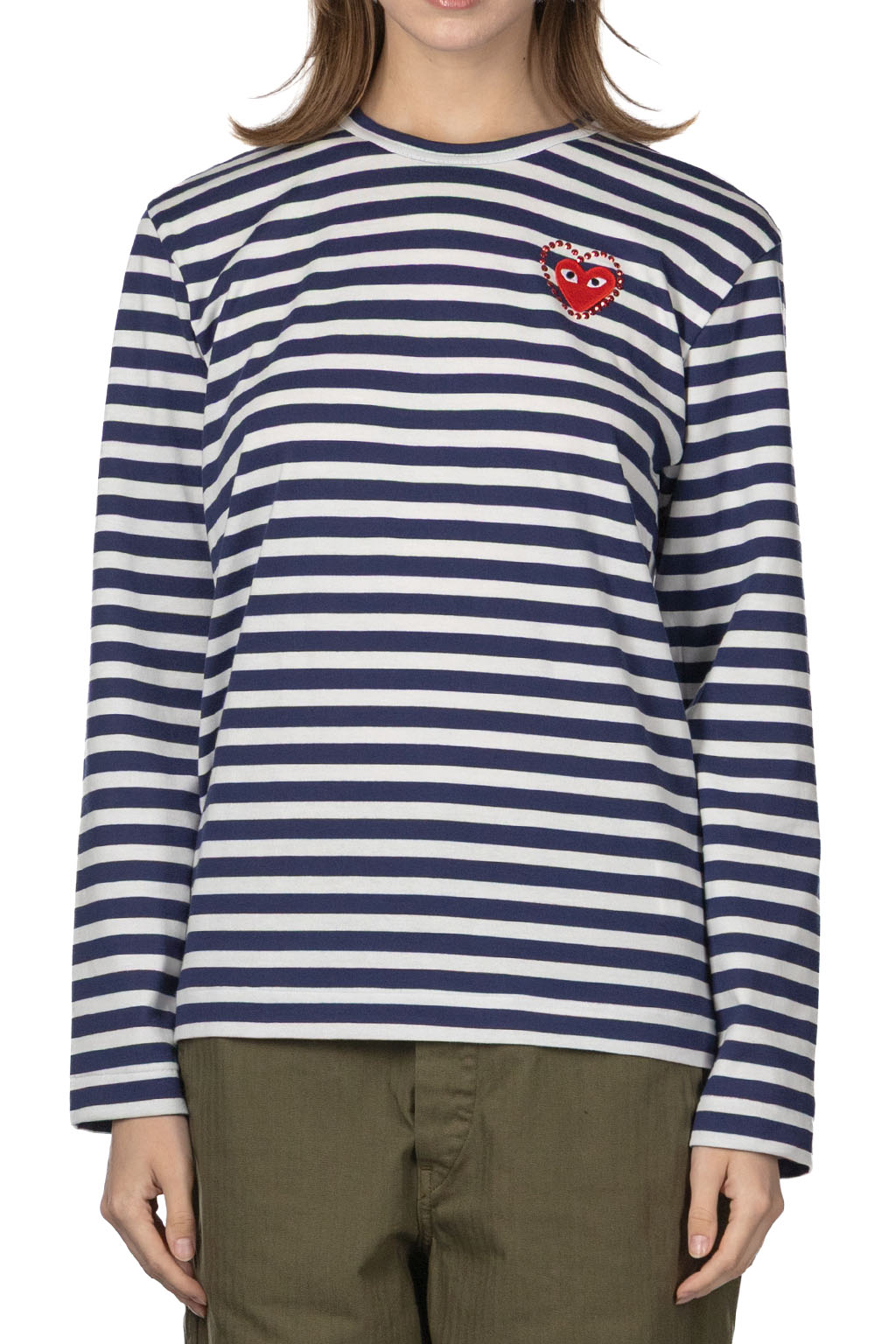 Comme Des Garcons Play - Red Heart T-Shirt Stripe Emblem x Metalstone - Navy White