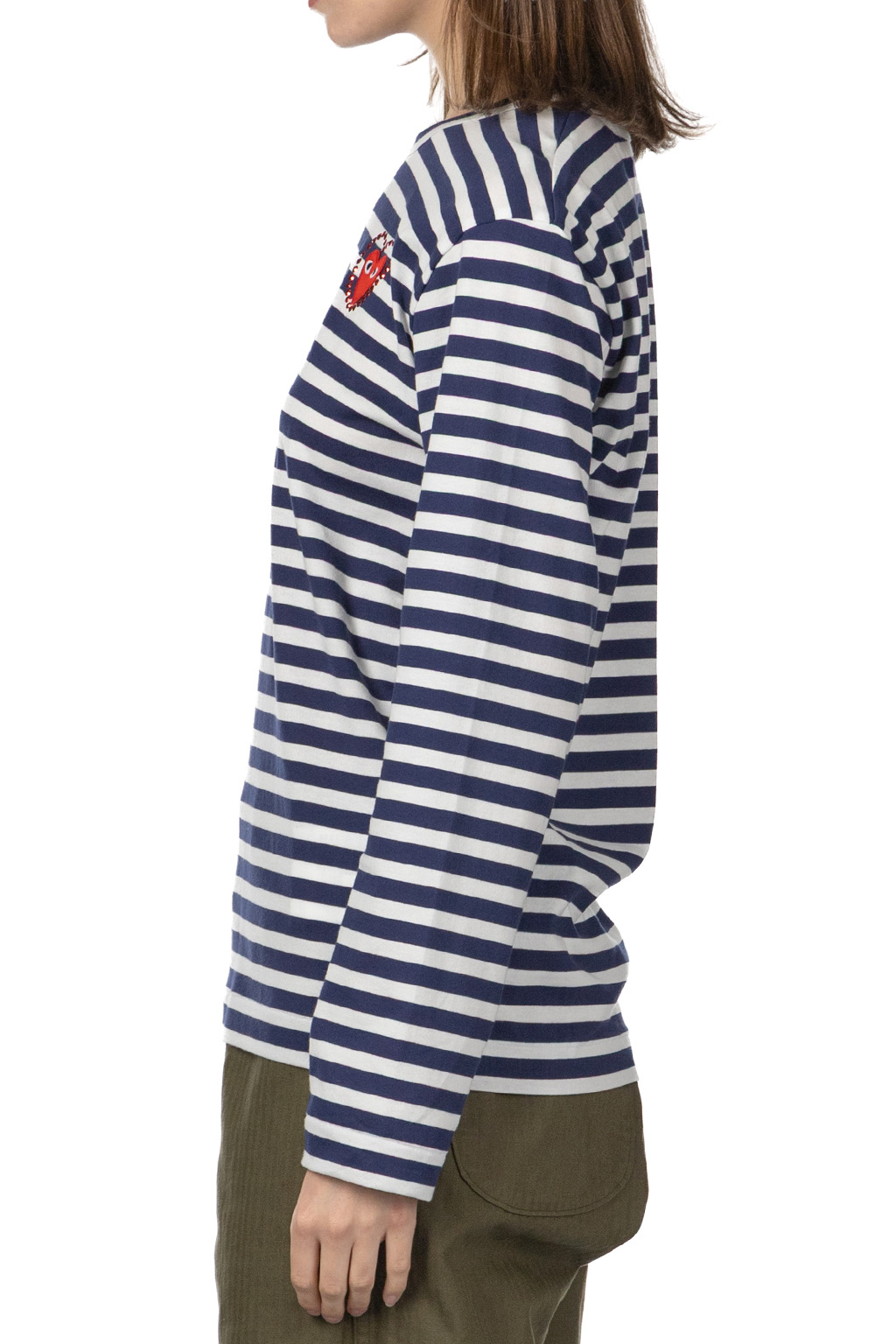 Comme Des Garcons Play - Red Heart T-Shirt Stripe Emblem x Metalstone - Navy White