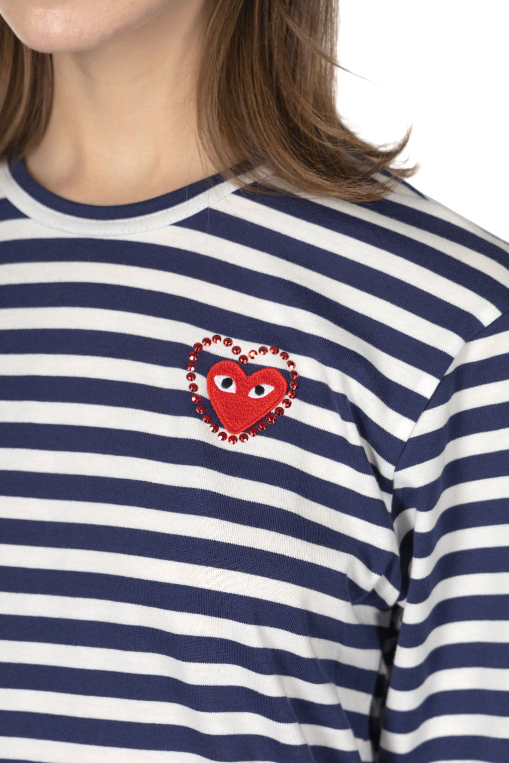Comme Des Garcons Play - Red Heart T-Shirt Stripe Emblem x Metalstone - Navy White