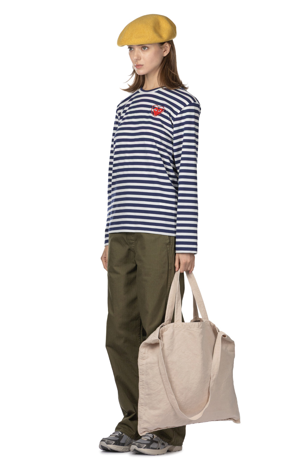 Comme Des Garcons Play - Red Heart T-Shirt Stripe Emblem x Metalstone - Navy White