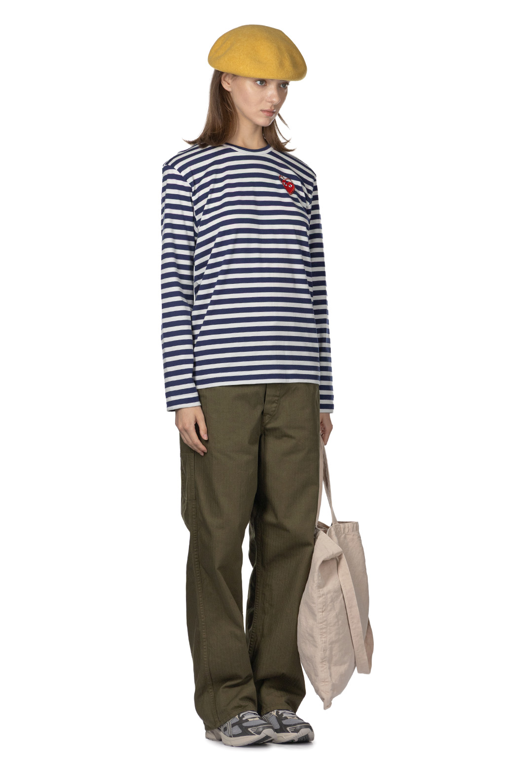 Comme Des Garcons Play - Red Heart T-Shirt Stripe Emblem x Metalstone - Navy White