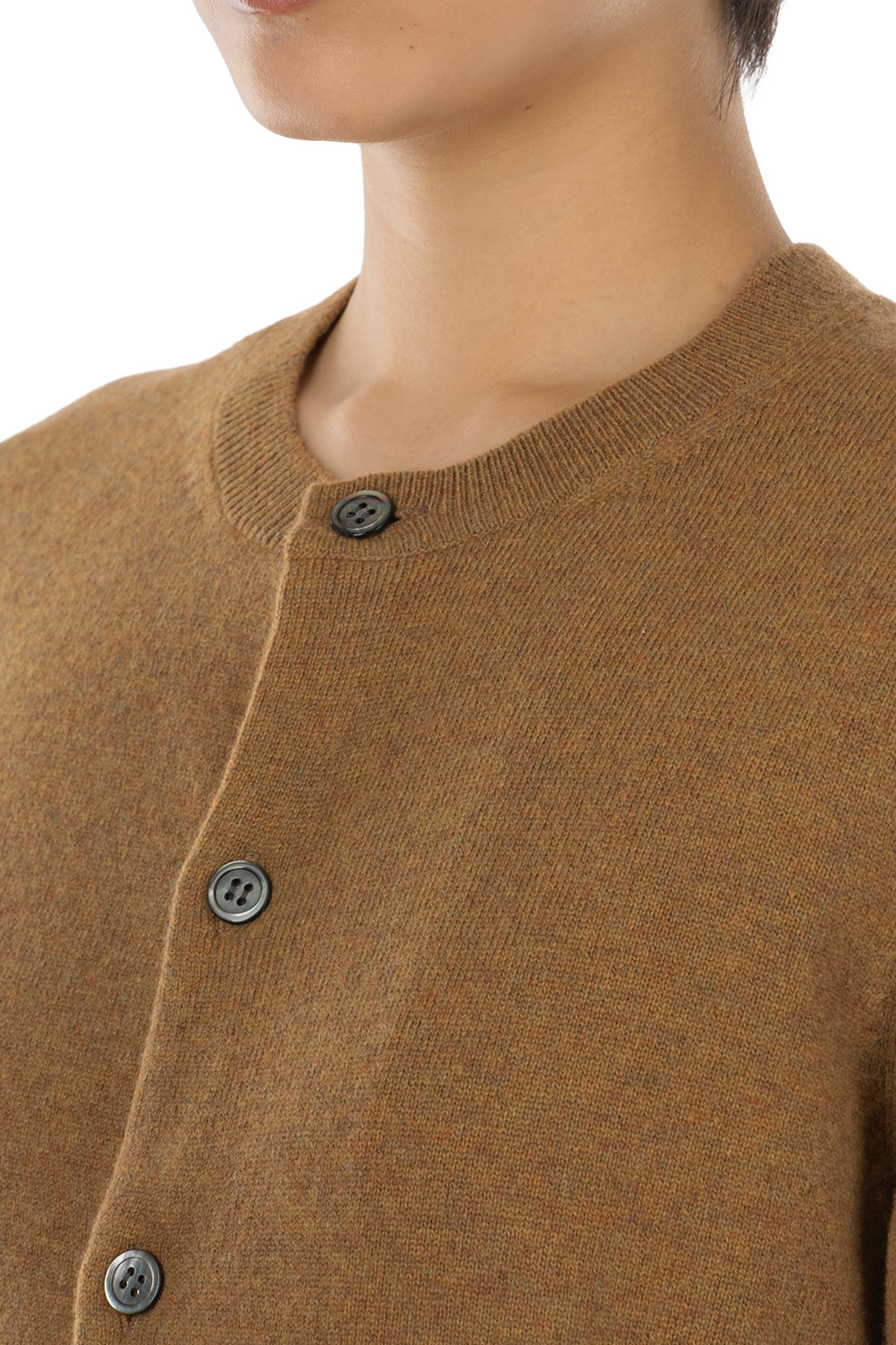 Comme Des Garcons Play - Round Neck Knit with Small Red Emblem - Camel