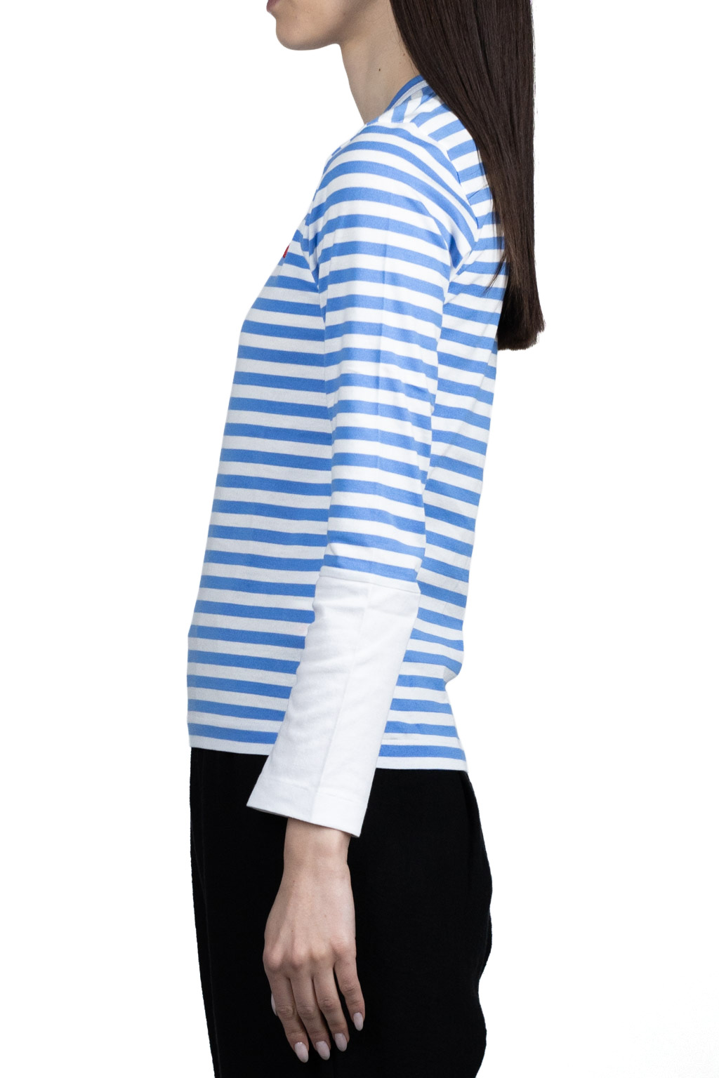 Comme Des Garcons Play Small Red Heart Striped LS T-Shirt - Blue x White