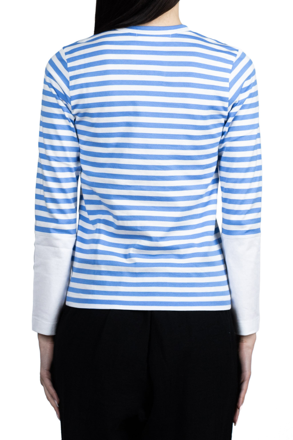 Comme Des Garcons Play Small Red Heart Striped LS T-Shirt - Blue x White