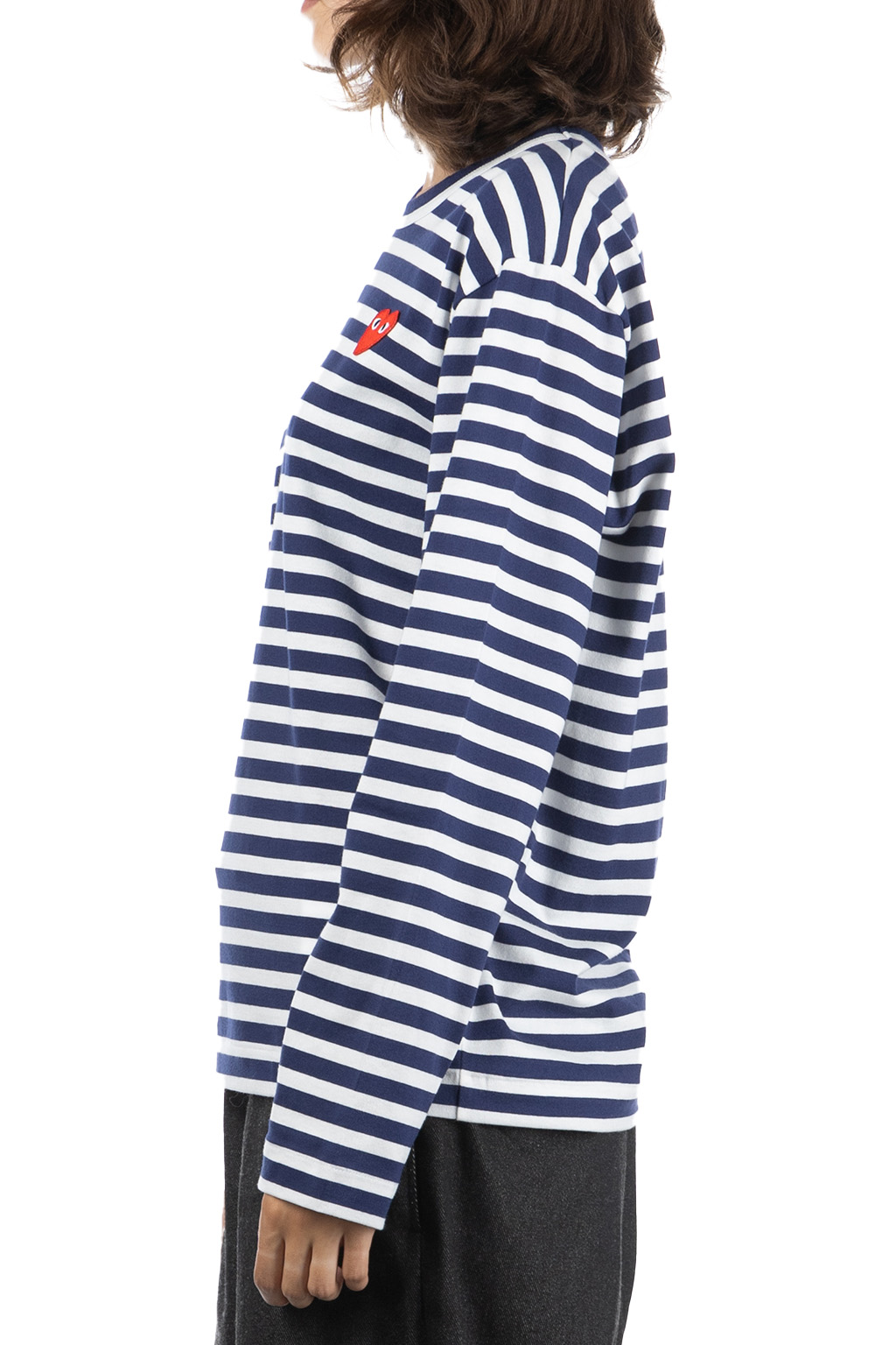 Comme Des Garcons Play - Unisex Red Heart Striped LS T-Shirt - Navy x White