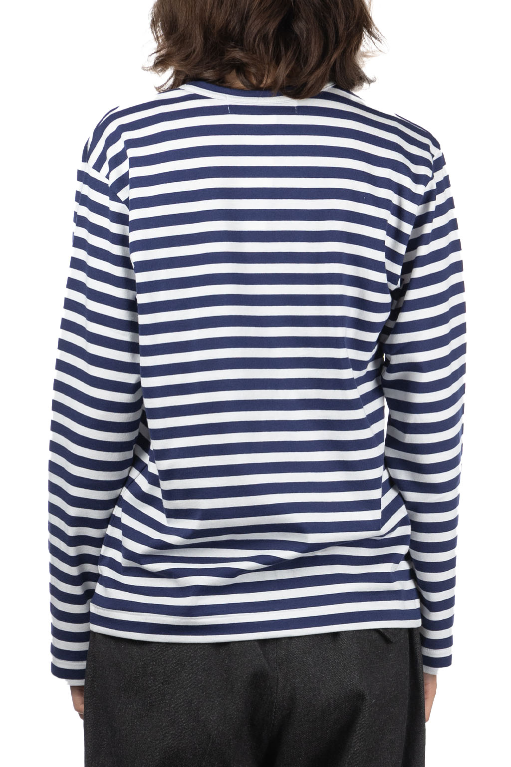 Comme Des Garcons Play - Unisex Red Heart Striped LS T-Shirt - Navy x White