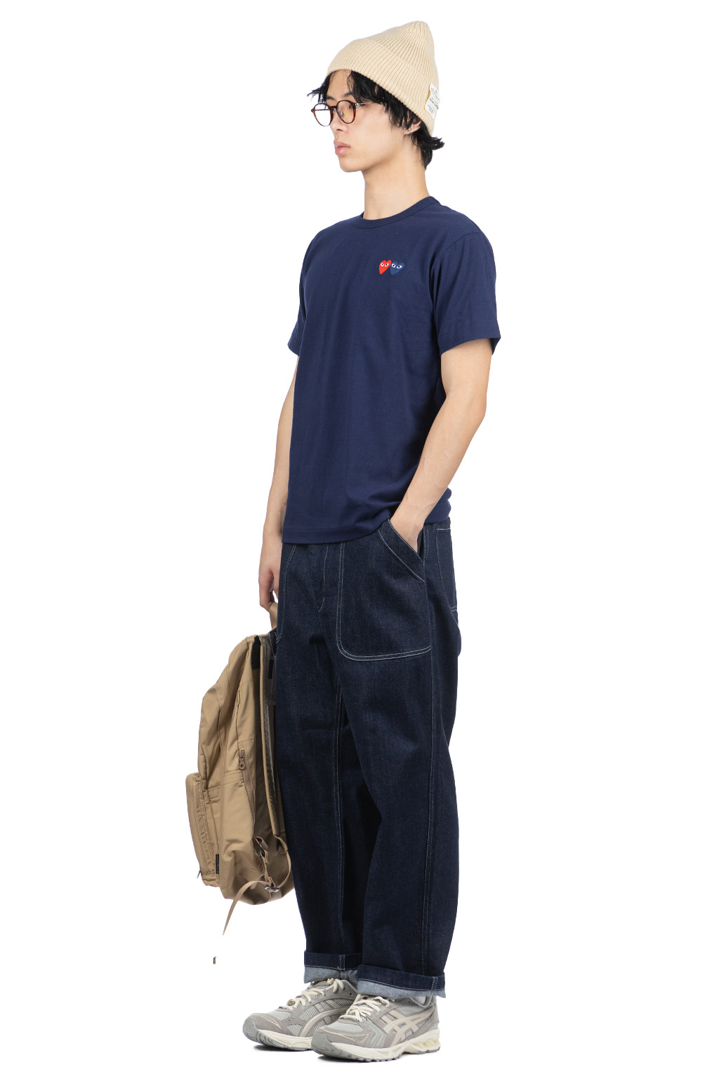 Comme Des Garcons Play - Men's Double Heart T-Shirt - Navy