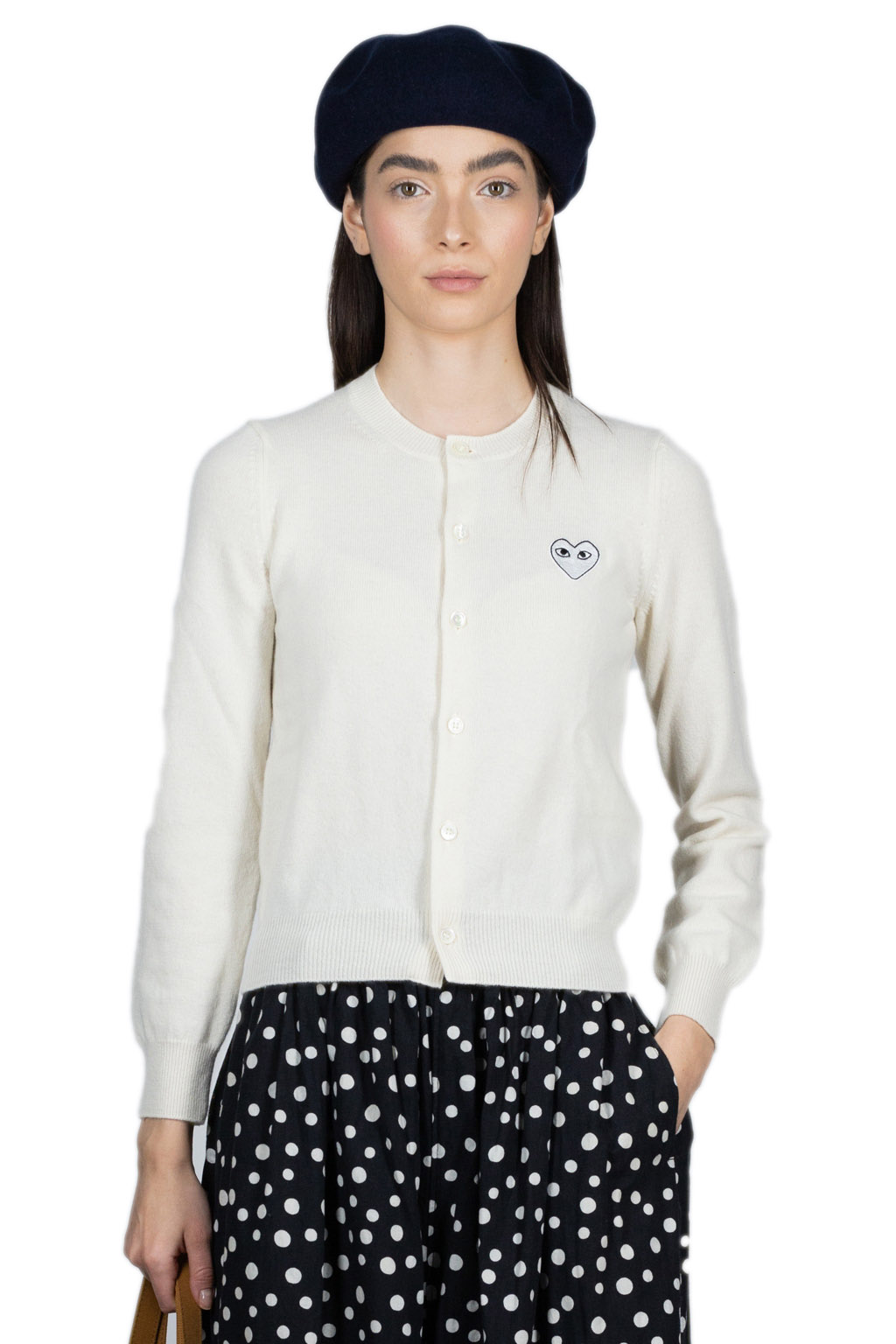 Comme Des Garcons Play White Heart Cardigan - Ivory