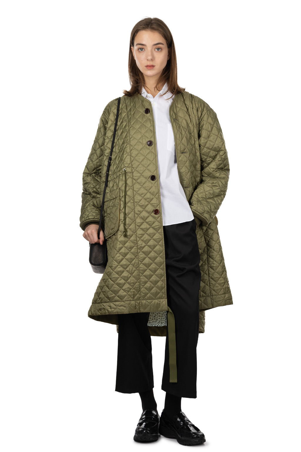 Comme Des Garcons Comme Des Garcons  - Long V-Neck Diamond Pattern Quilt Coat - Khaki