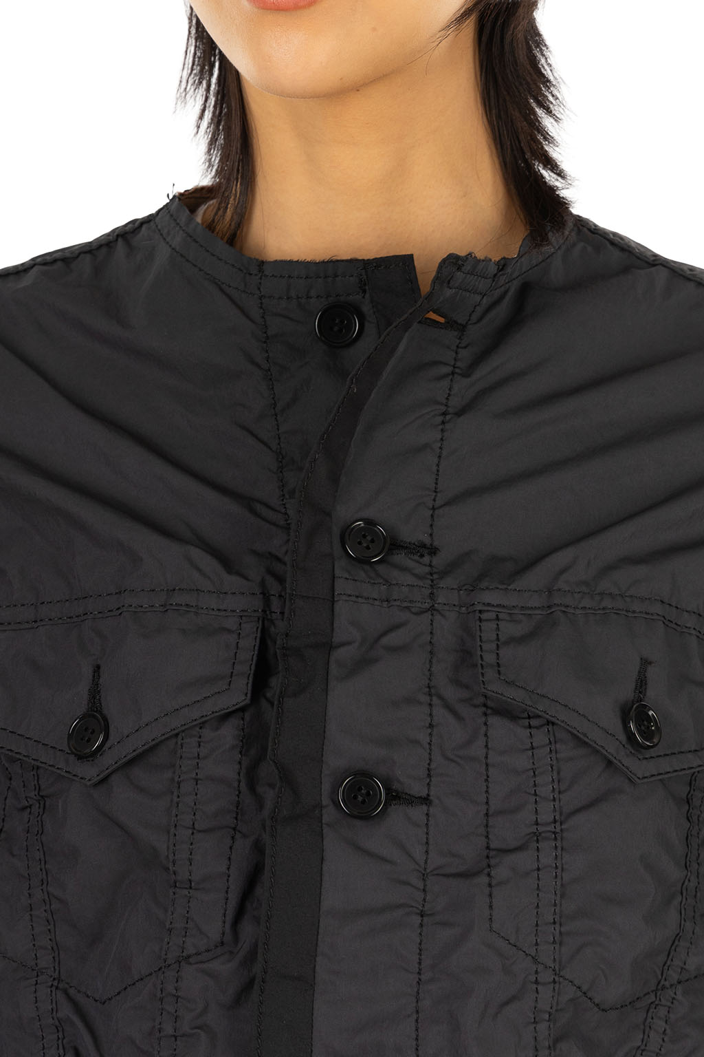 Comme Des Garcons TAO - Nylon Taffeta x Cotton Typewriter Jacket - Black x Beige