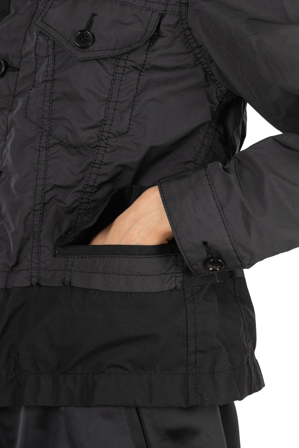Comme Des Garcons TAO - Nylon Taffeta x Cotton Typewriter Jacket - Black x Beige