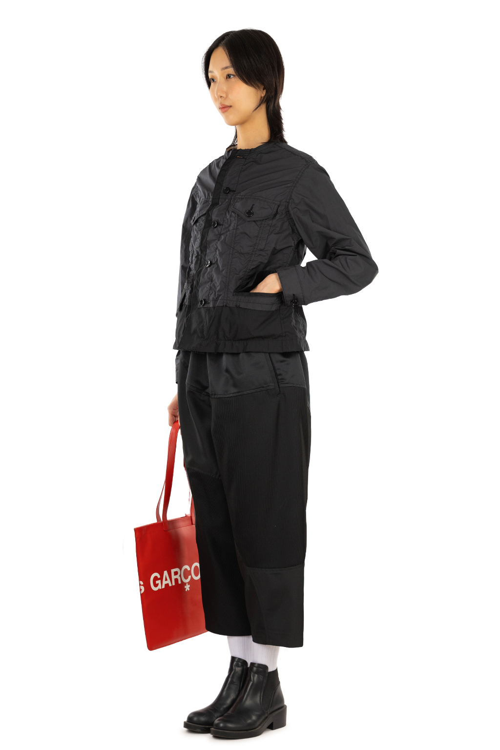 Comme Des Garcons TAO - Nylon Taffeta x Cotton Typewriter Jacket - Black x Beige