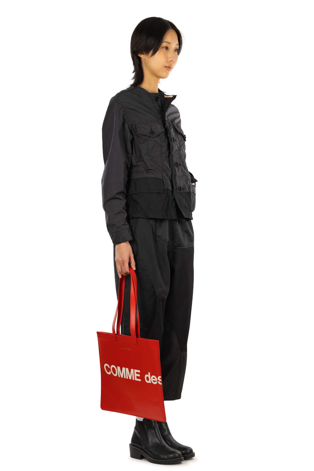 Comme Des Garcons TAO - Nylon Taffeta x Cotton Typewriter Jacket - Black x Beige