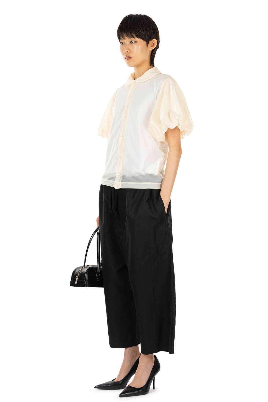 Comme Des Garcons TAO - Puffed Sleeve Polyester Blouse - Ecru