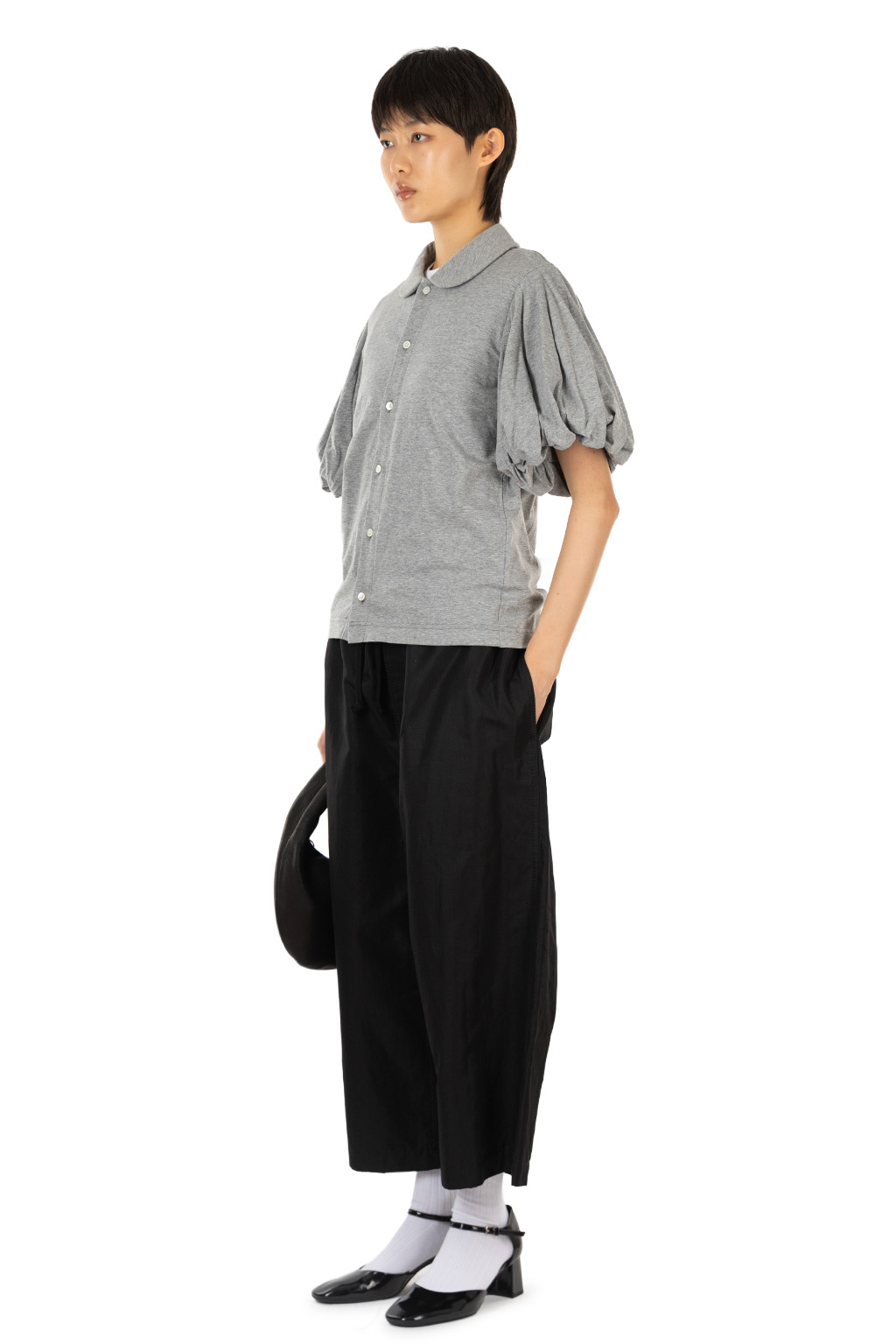 Comme Des Garcons TAO - Round Collar Puffed Sleeve Cotton Blouse - Top Gray