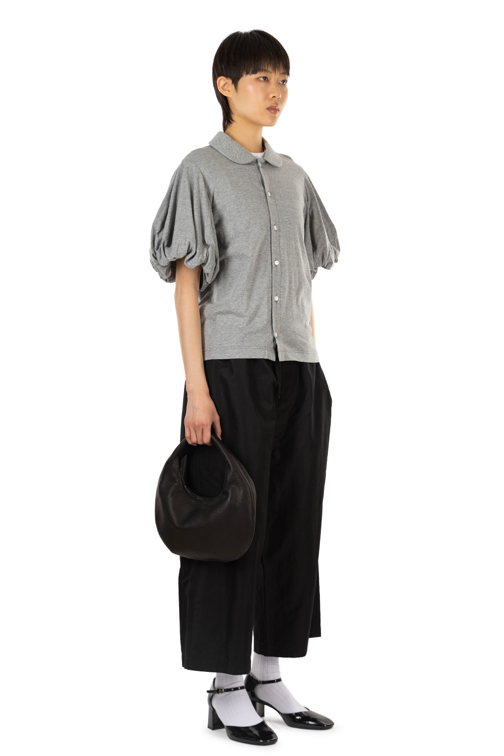 Comme Des Garcons TAO - Round Collar Puffed Sleeve Cotton Blouse - Top Gray