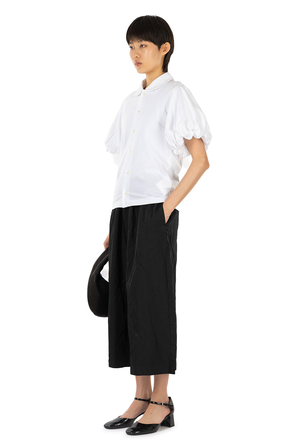 Comme Des Garcons TAO - Round Collar Puffed Sleeve Cotton Blouse - White