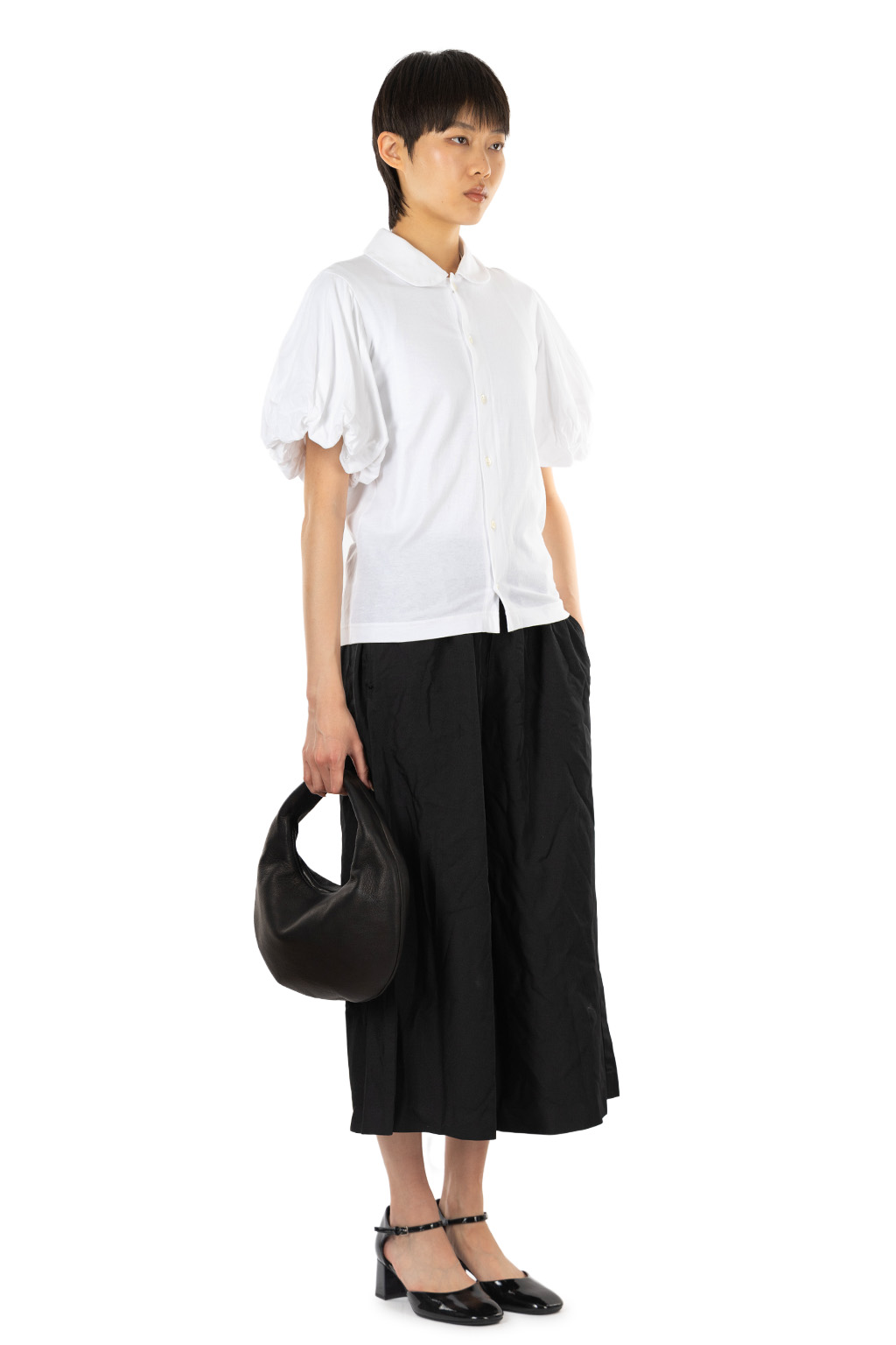 Comme Des Garcons TAO - Round Collar Puffed Sleeve Cotton Blouse - White