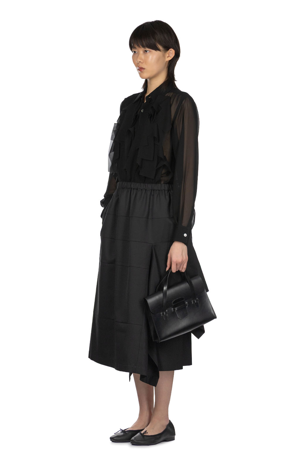 Comme Des Garcons TAO - Yarn-Dyed Wool Polyester Gabardine Skirt - Black