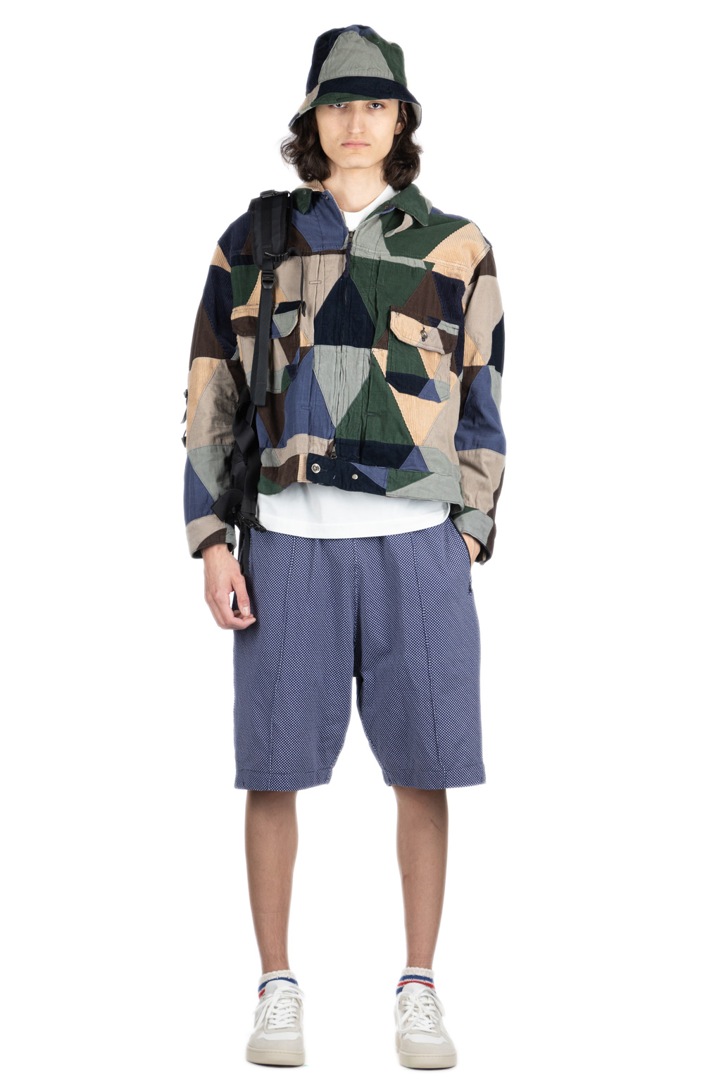 Engineered Garments - BB Shorts- Navy Cotton Polka Dot Pique