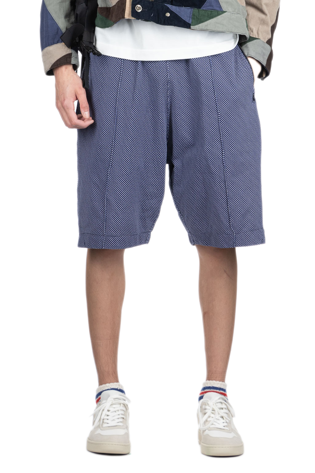 Engineered Garments - BB Shorts- Navy Cotton Polka Dot Pique