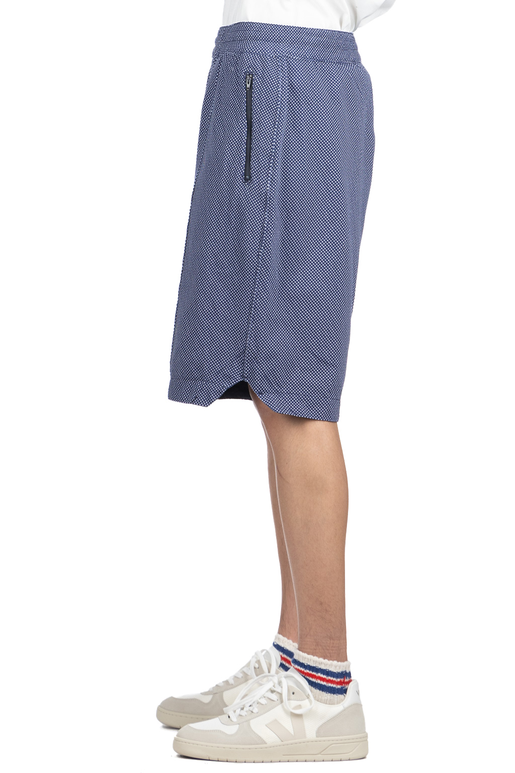 Engineered Garments - BB Shorts- Navy Cotton Polka Dot Pique