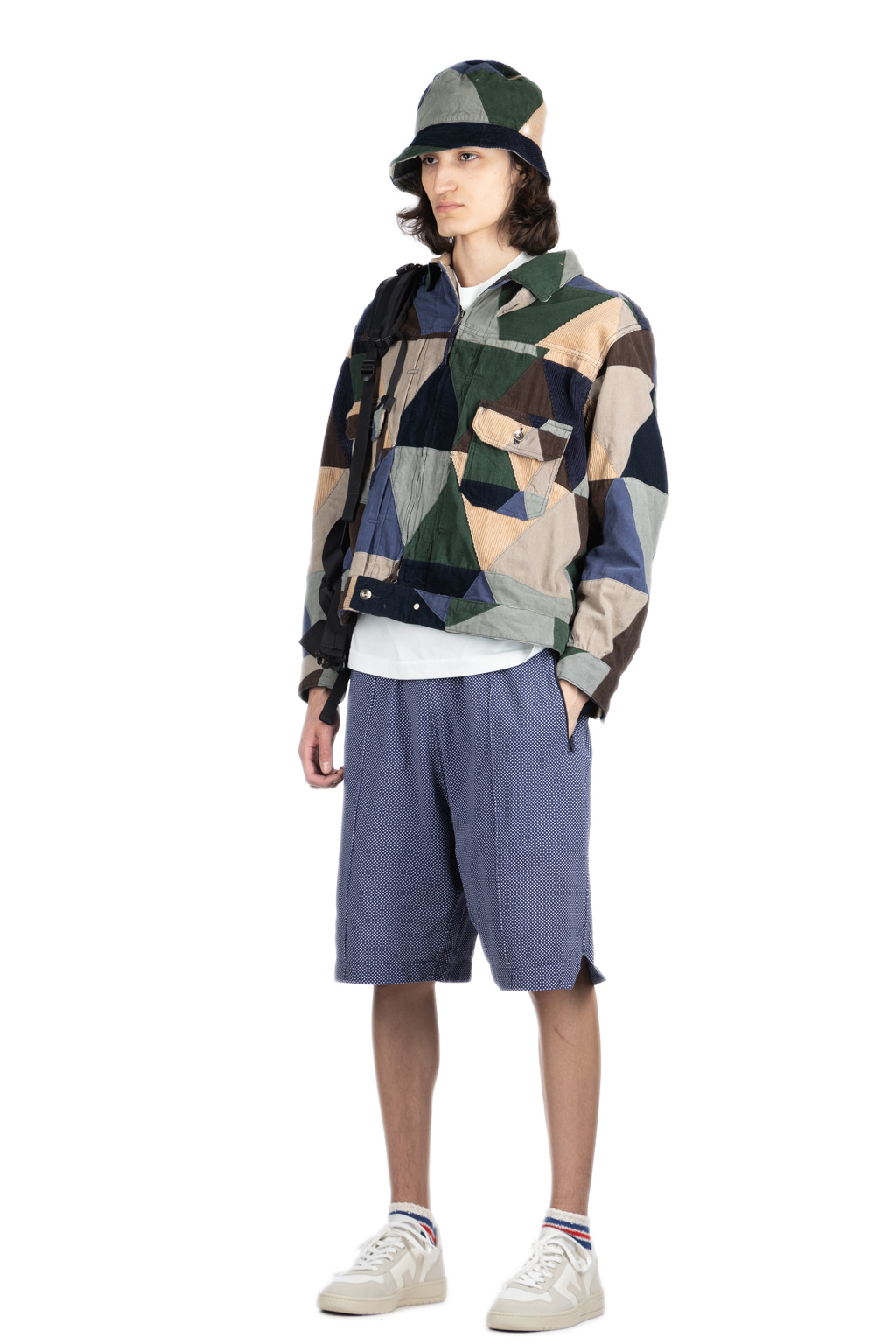 Engineered Garments - BB Shorts- Navy Cotton Polka Dot Pique