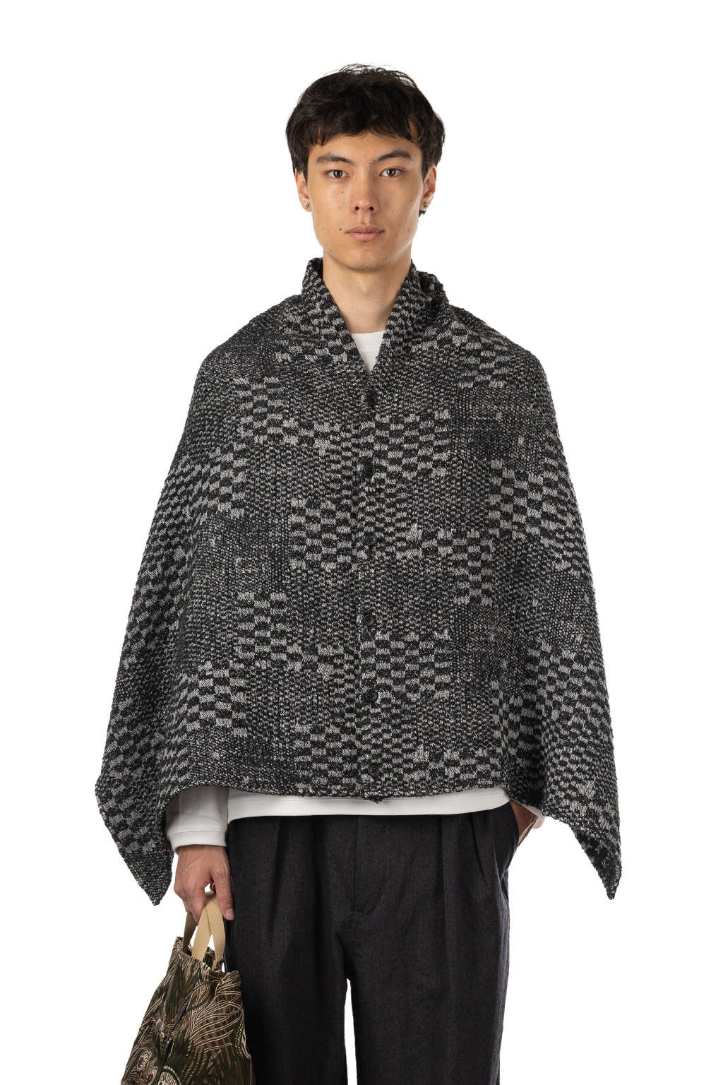 Engineered Garments - Button Shawl - Black/White Pattern Block Jacquard 