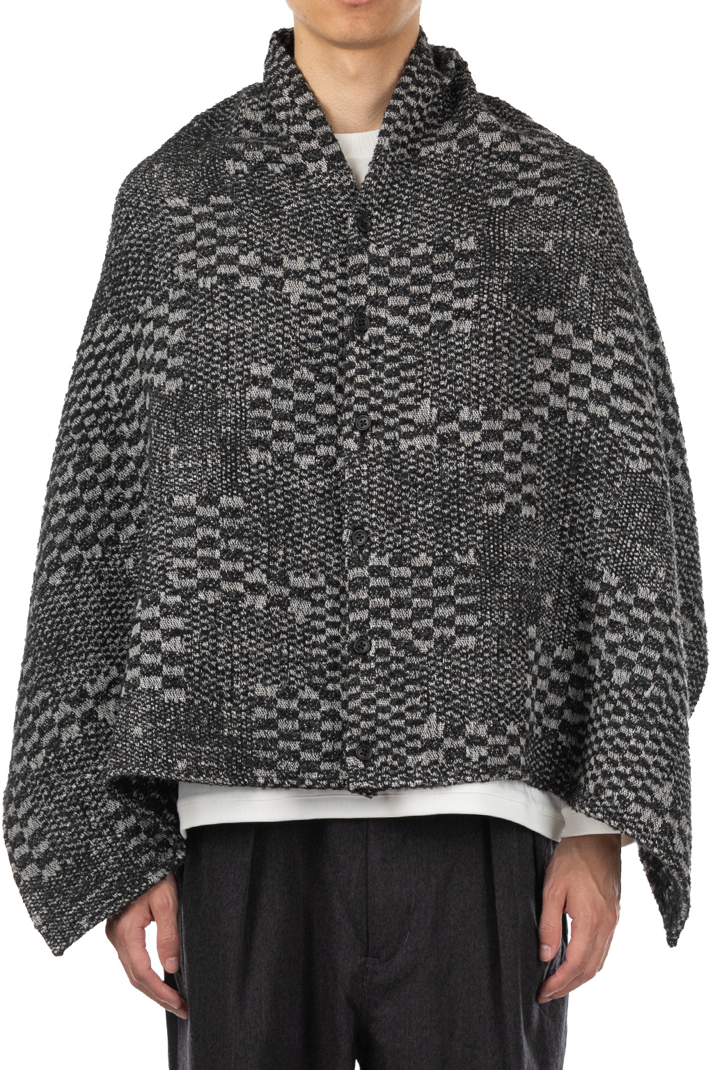 Engineered Garments - Button Shawl - Black/White Pattern Block Jacquard 