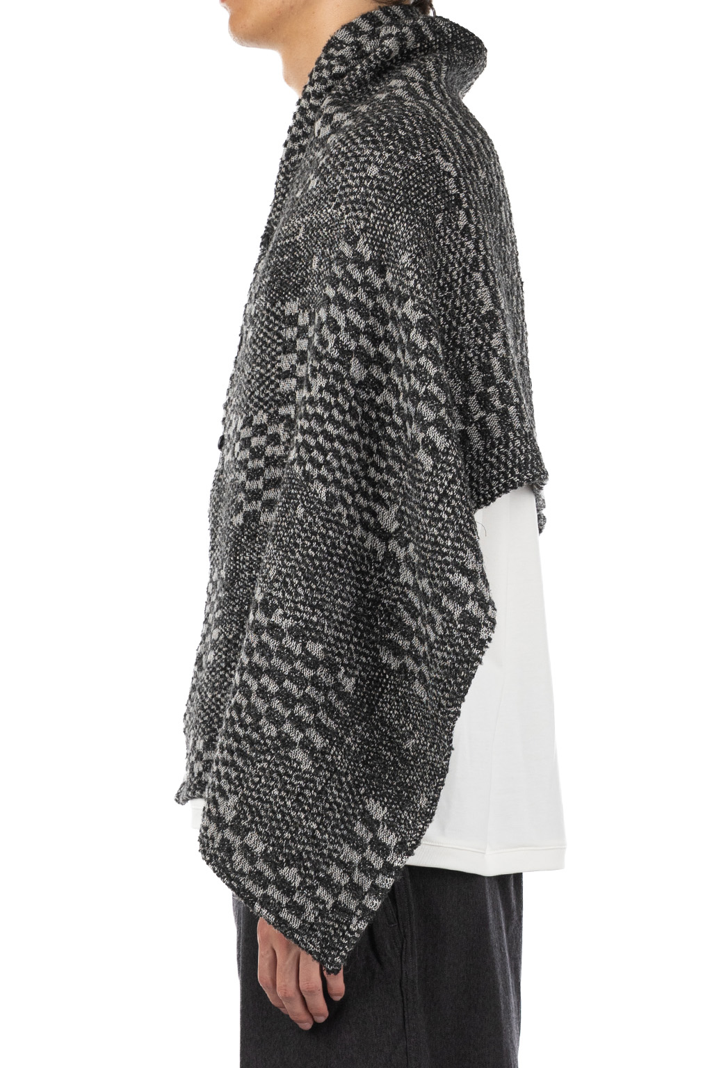 Engineered Garments - Button Shawl - Black/White Pattern Block Jacquard 