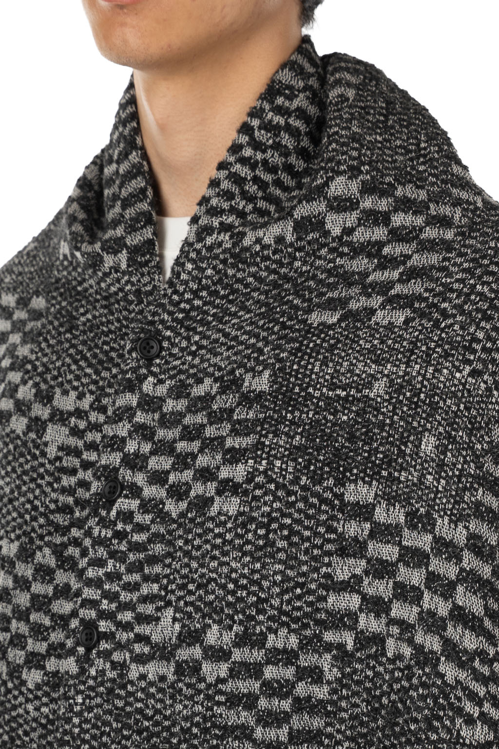 Engineered Garments - Button Shawl - Black/White Pattern Block Jacquard 