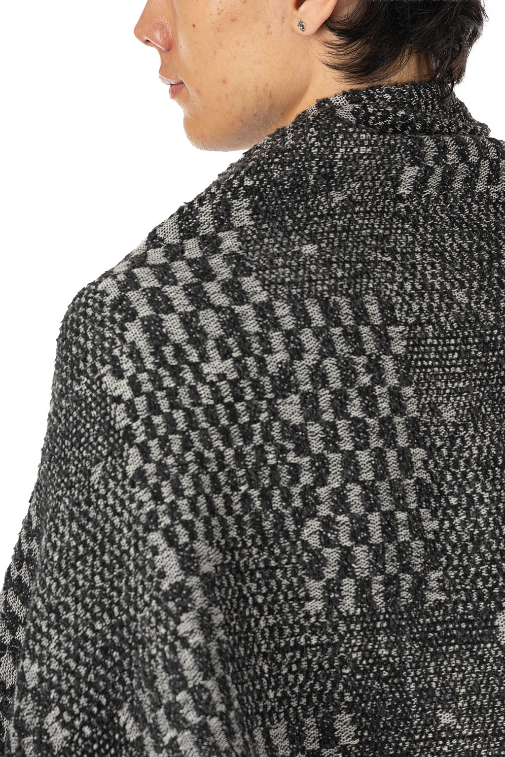 Engineered Garments - Button Shawl - Black/White Pattern Block Jacquard 